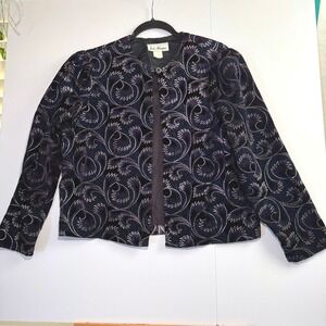 Jeri Marque Vintage Velvet Evening Jacket Purple Blue Scroll Paisley Size 12